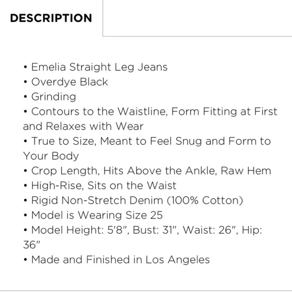 NWT CARMAR Emelia High Rise Black Straight Leg Crop Distressed Jeans Size 30 - Picture 5 of 13